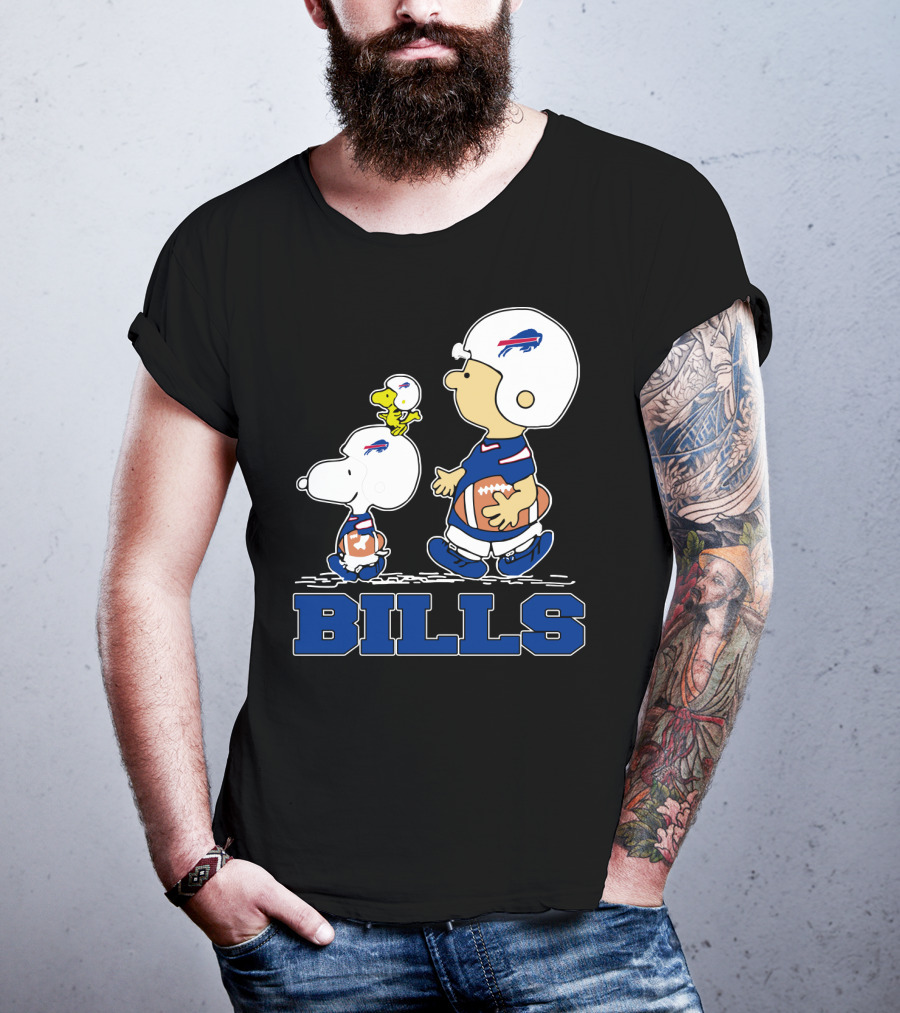 Snoopy Woodstock And Charlie Brown Buffalo Bills Fans Football Helmets T-Shirt
