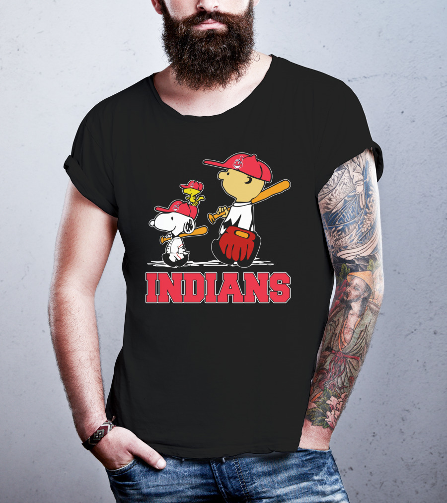 Snoopy Woodstock Cleveland Indians Baseball Fans T-Shirt