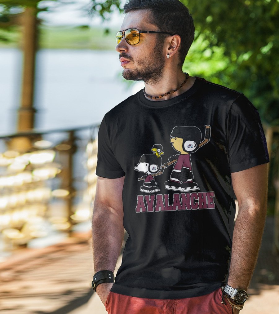 Avalanche Snoopy And Woodstock Skating With Colorado Avalanche Fans T-Shirt