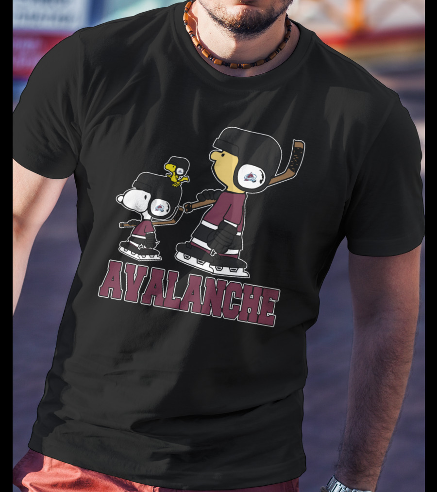 Avalanche Snoopy And Woodstock Skating With Colorado Avalanche Fans T-Shirt
