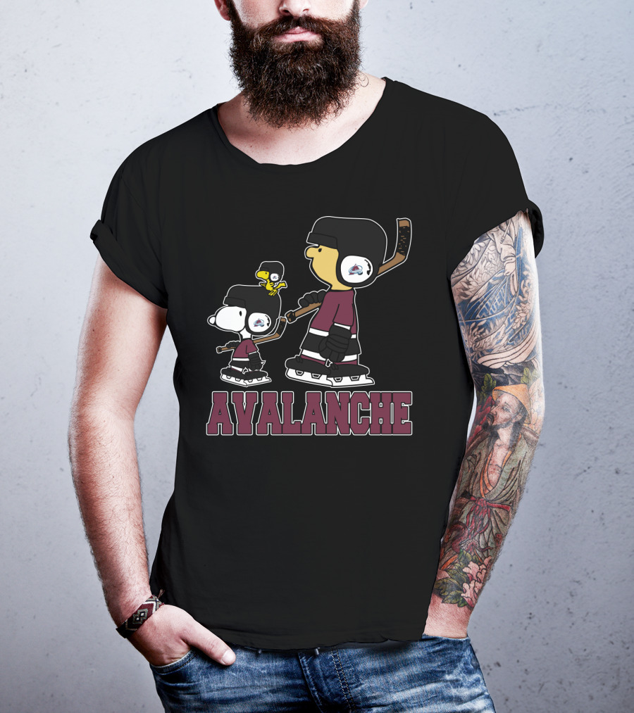 Avalanche Snoopy And Woodstock Skating With Colorado Avalanche Fans T-Shirt
