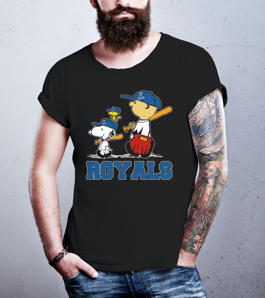 Royals Fans With Snoopy Woodstock And Charlie Brown Peanuts Baseball Theme T-Shirt