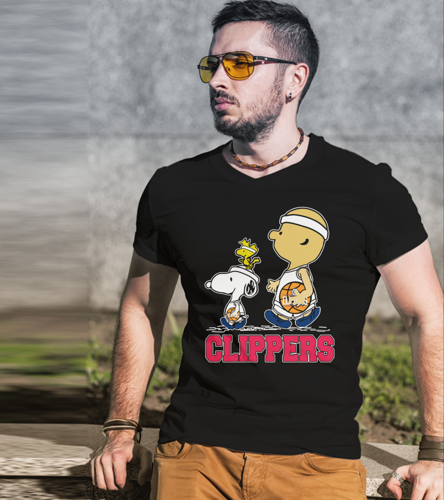 Snoopy And Woodstock Basketball With La Clippers Fans T-Shirt