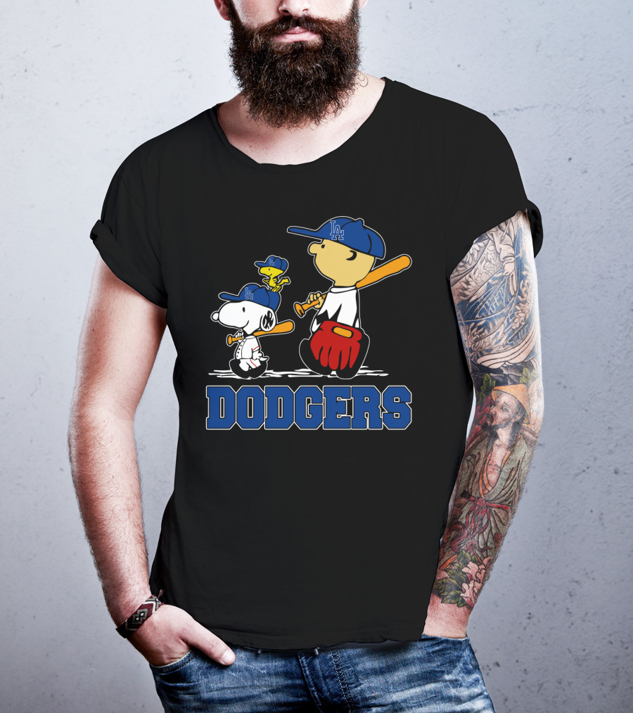 Snoopy Dodgers Fans La Baseball Peanuts Charlie Brown Woodstock T-Shirt