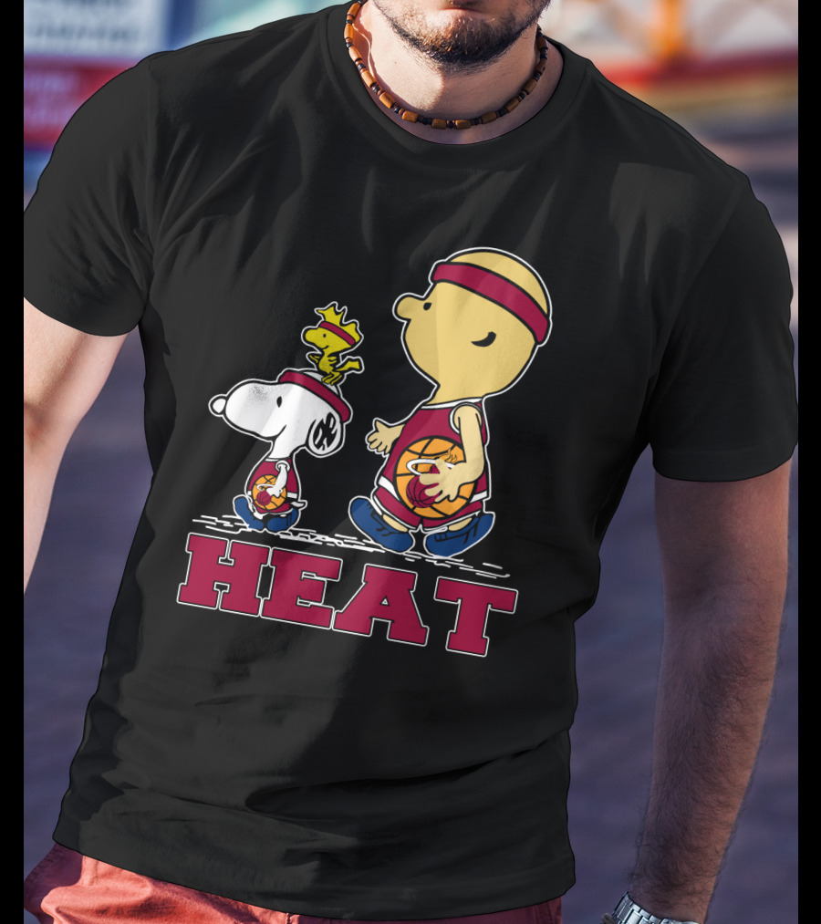 Snoopy Woodstock Heat Team Fans Miami Basketball T-Shirt