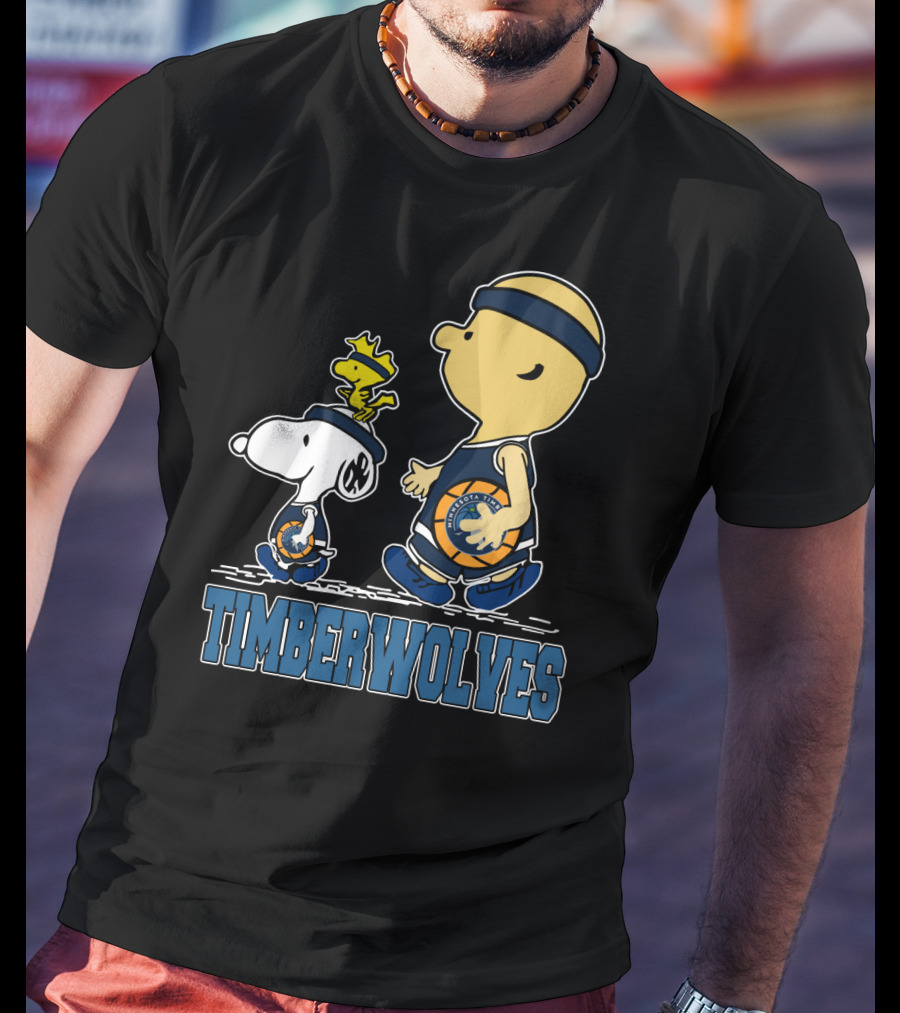 Snoopy Woodstock And Charlie Brown As Minnesota Timberwolves Fans T-Shirt