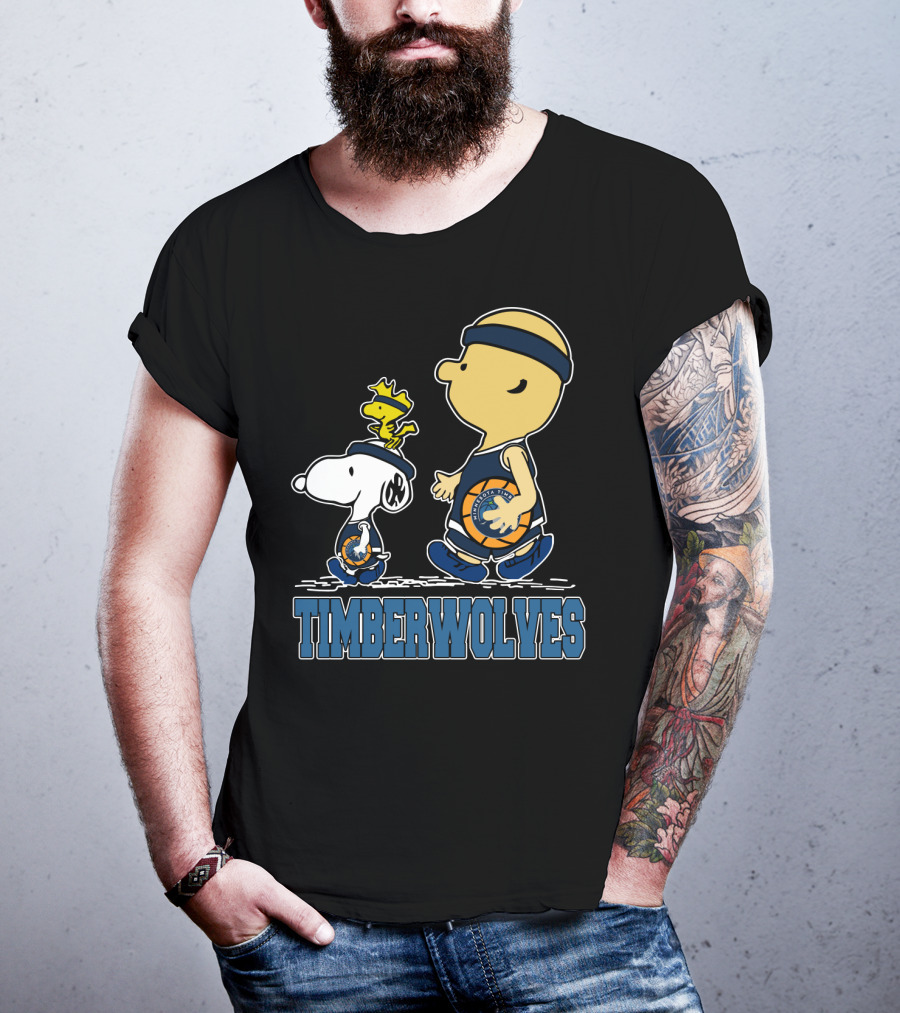 Snoopy Woodstock And Charlie Brown As Minnesota Timberwolves Fans T-Shirt