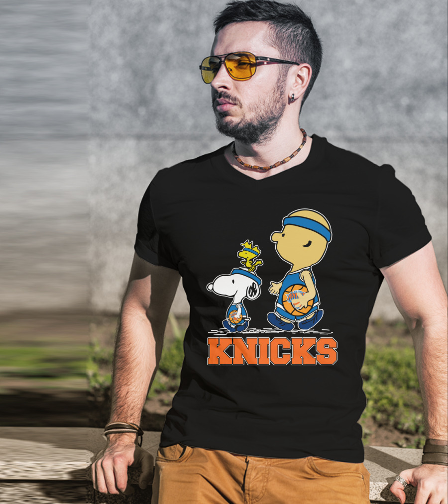 Snoopy Woodstock New York Knicks Basketball Fans Peanuts Characters T-Shirt