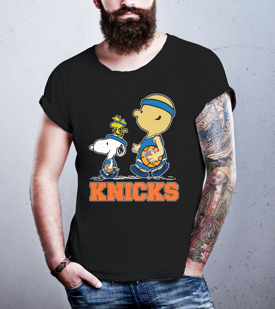 Snoopy Woodstock New York Knicks Basketball Fans Peanuts Characters T-Shirt