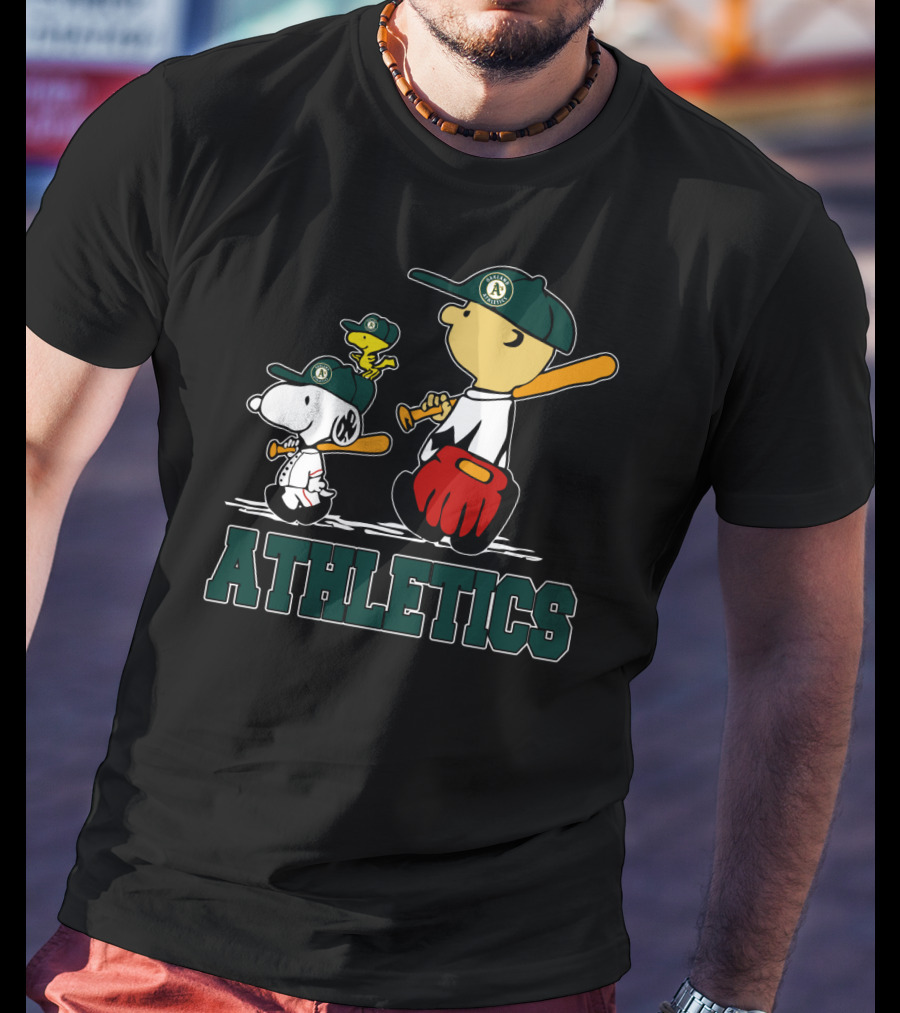 Snoopy Woodstock And Friends With Athletics Team T-Shirt