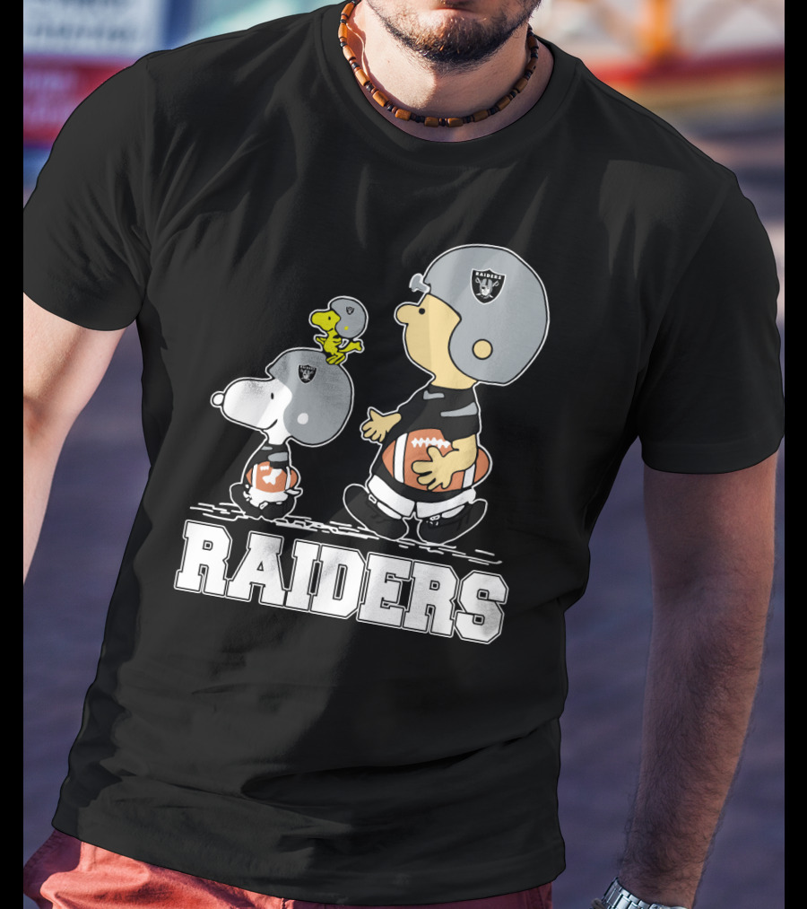 Snoopy And Peanuts Characters As Raiders Football Fans T-Shirt