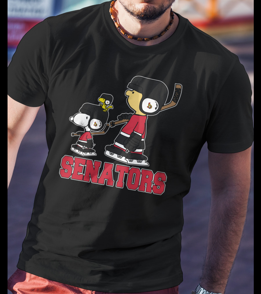 Snoopy Woodstock And Ottawa Senators Ice Hockey Fans T-Shirt