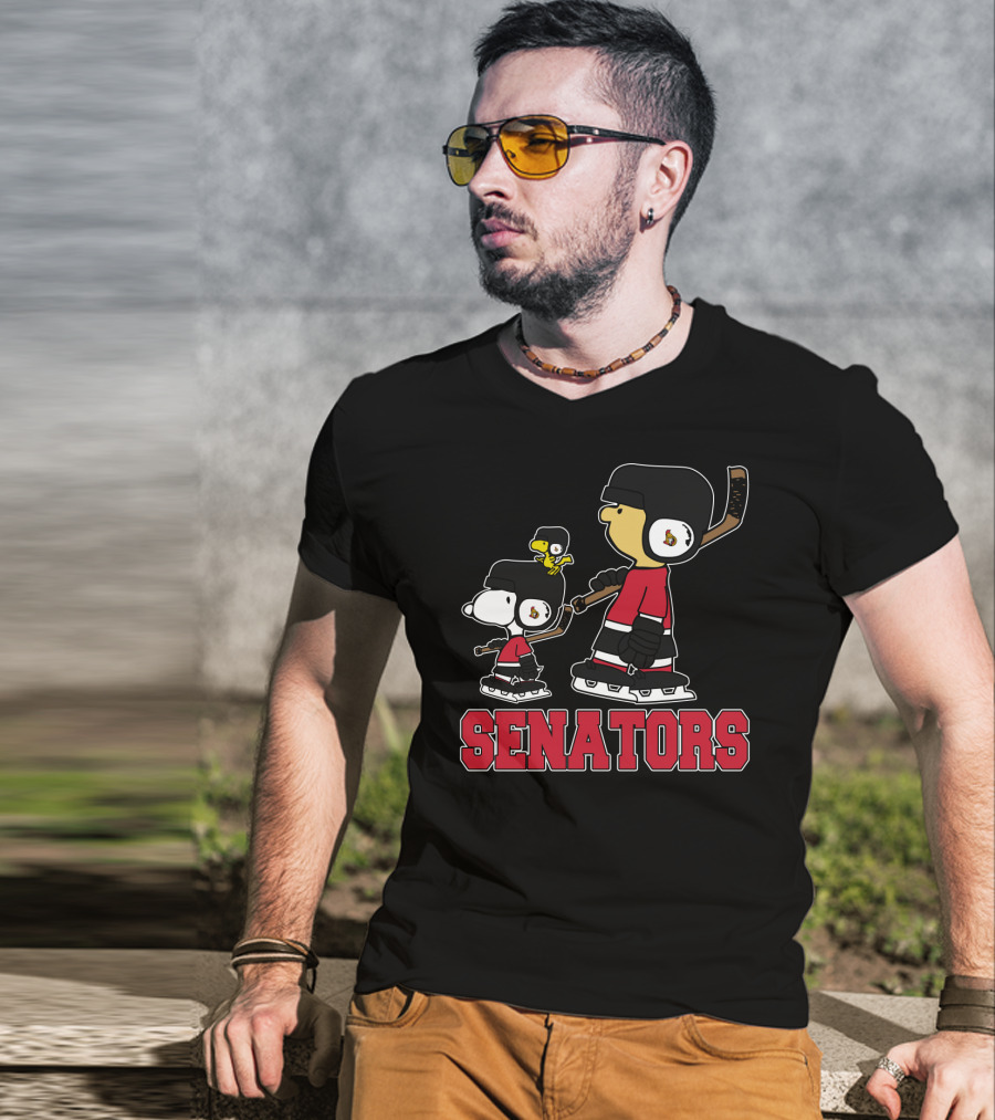 Snoopy Woodstock And Ottawa Senators Ice Hockey Fans T-Shirt