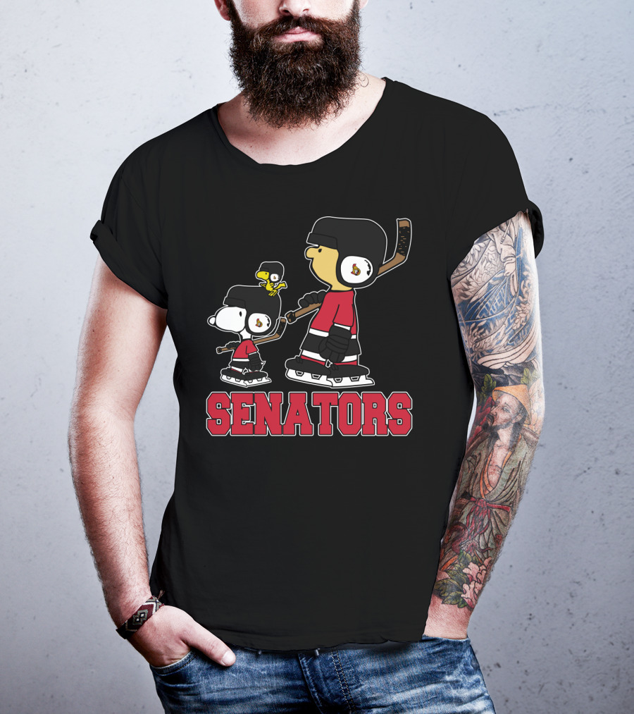 Snoopy Woodstock And Ottawa Senators Ice Hockey Fans T-Shirt