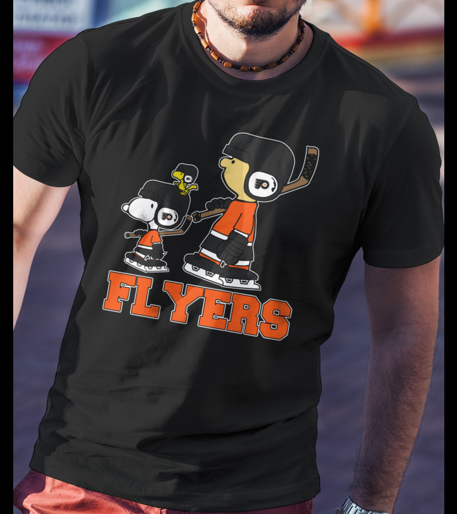 Snoopy And Woodstock In Philadelphia Flyers Hockey Gear With Flyers T-Shirt