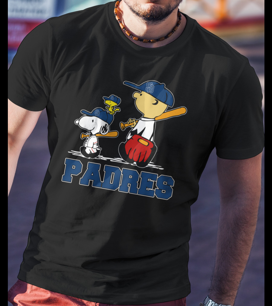 Snoopy And San Diego Padres Baseball Team Fans With Woodstock And Sports Equipment T-Shirt