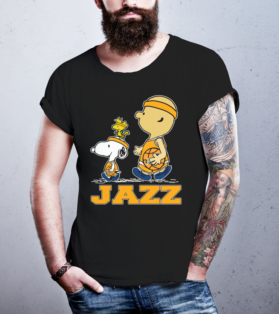 Snoopy And Woodstock With Basketball For Utah Jazz Fans T-Shirt