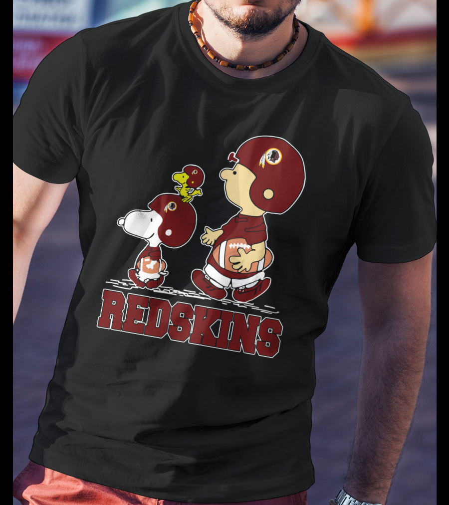 Snoopy Redskins Fans With Football Helmets And Peanuts Characters T-Shirt