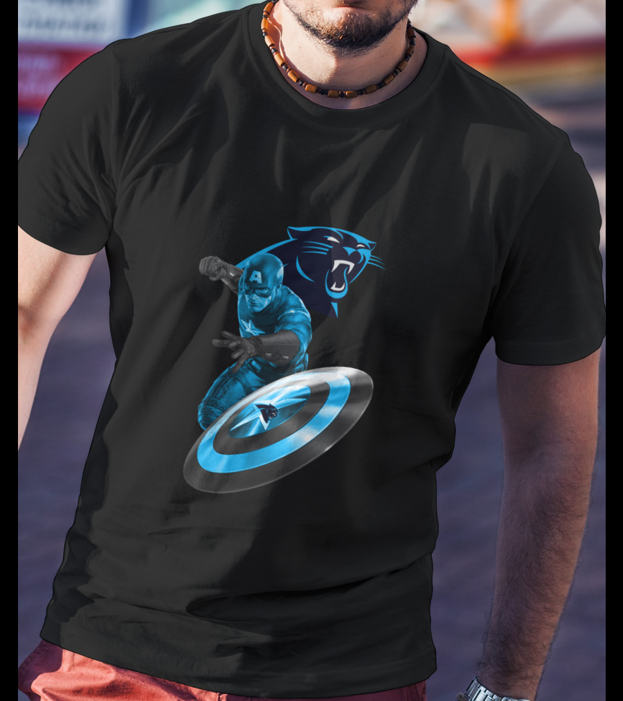 Carolina Panthers Captain America Shield Crossover T-Shirt