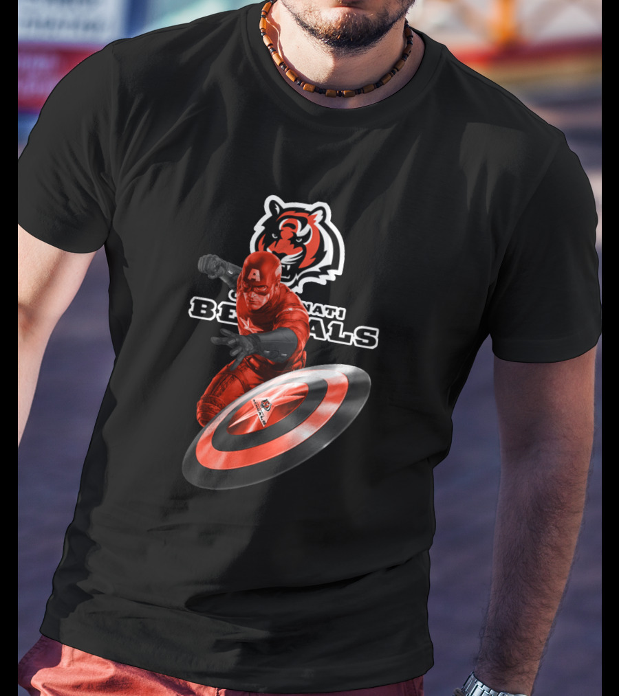 Cincinnati Bengals Marvel Captain America Shield Football Hero T-Shirt