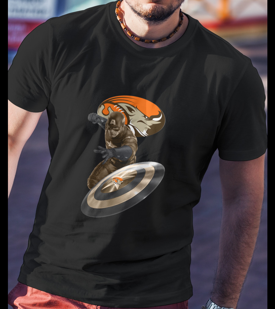 Cleveland Browns Captain America Browns Logo Shield T-Shirt