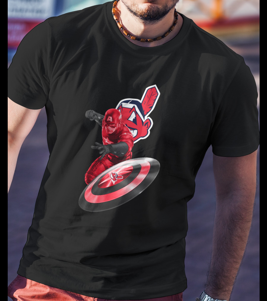 Cleveland Indians And Captain America Crossover With Shield And Iconic Feather T-Shirt