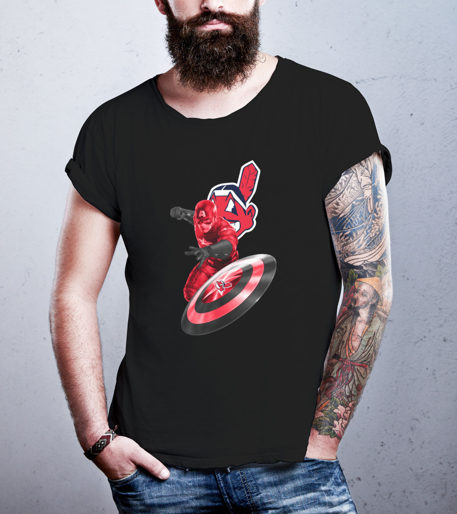 Cleveland Indians And Captain America Crossover With Shield And Iconic Feather T-Shirt