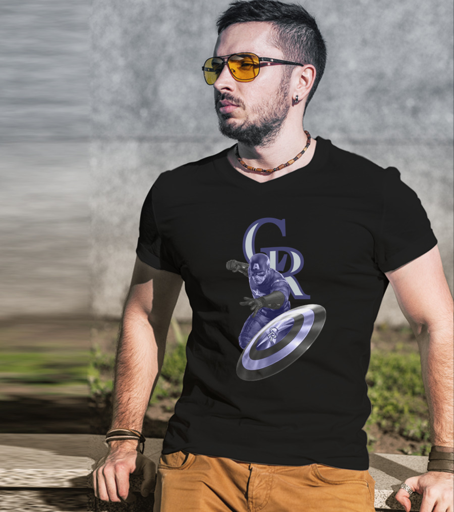 Colorado Rockies Captain America Shield Throwing Action T-Shirt