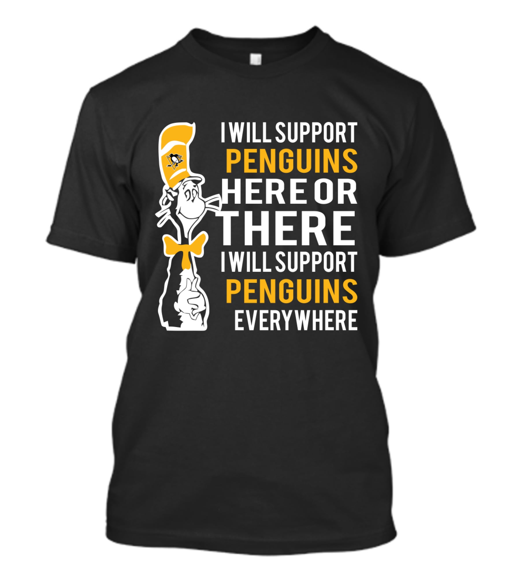 Pittsburgh Penguins Dr Seuss Cat Support Penguins Here There Everywhere T-Shirt