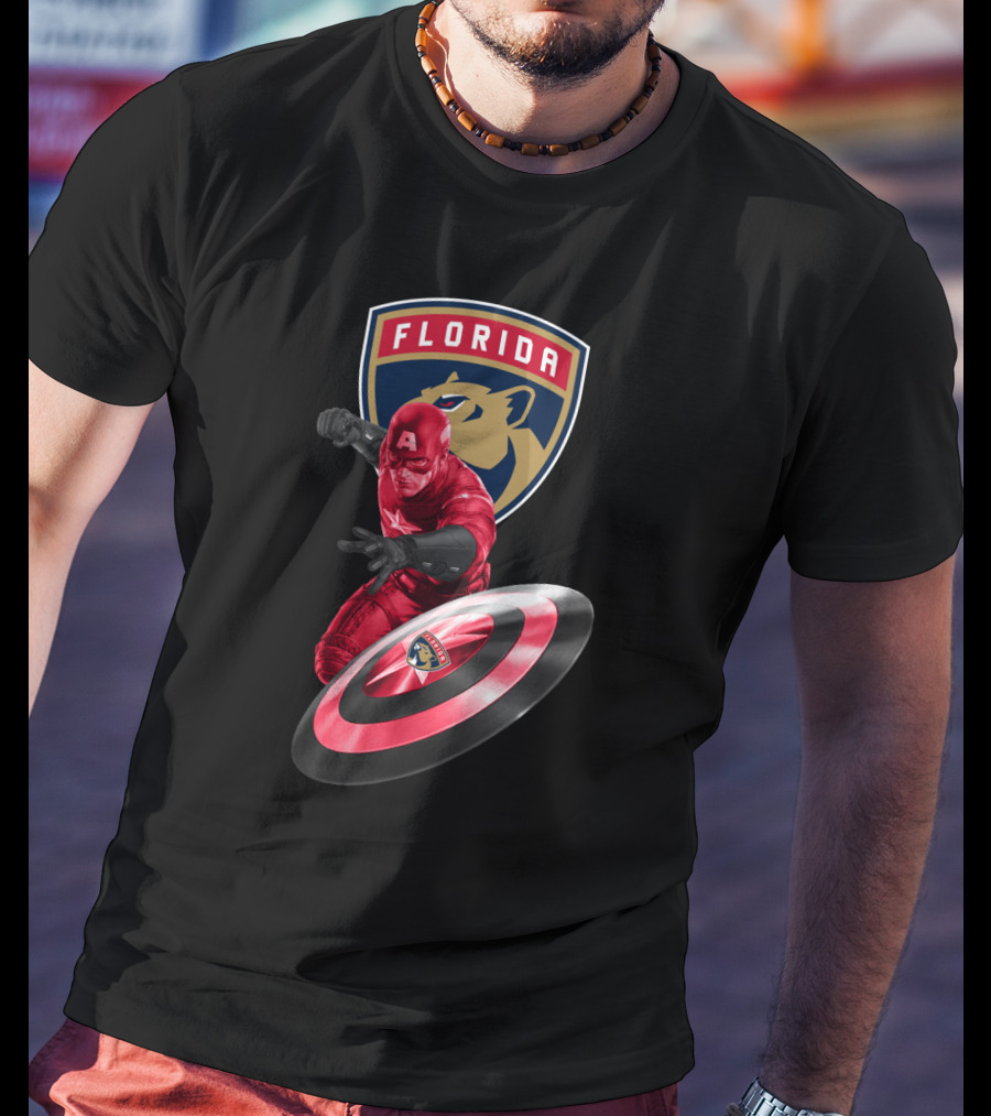Florida Panthers Hockey Team Meets Captain America Superhero Crossover T-Shirt