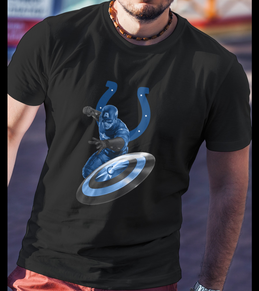 Indianapolis Colts Captain America Crossover With Horseshoe Shield T-Shirt