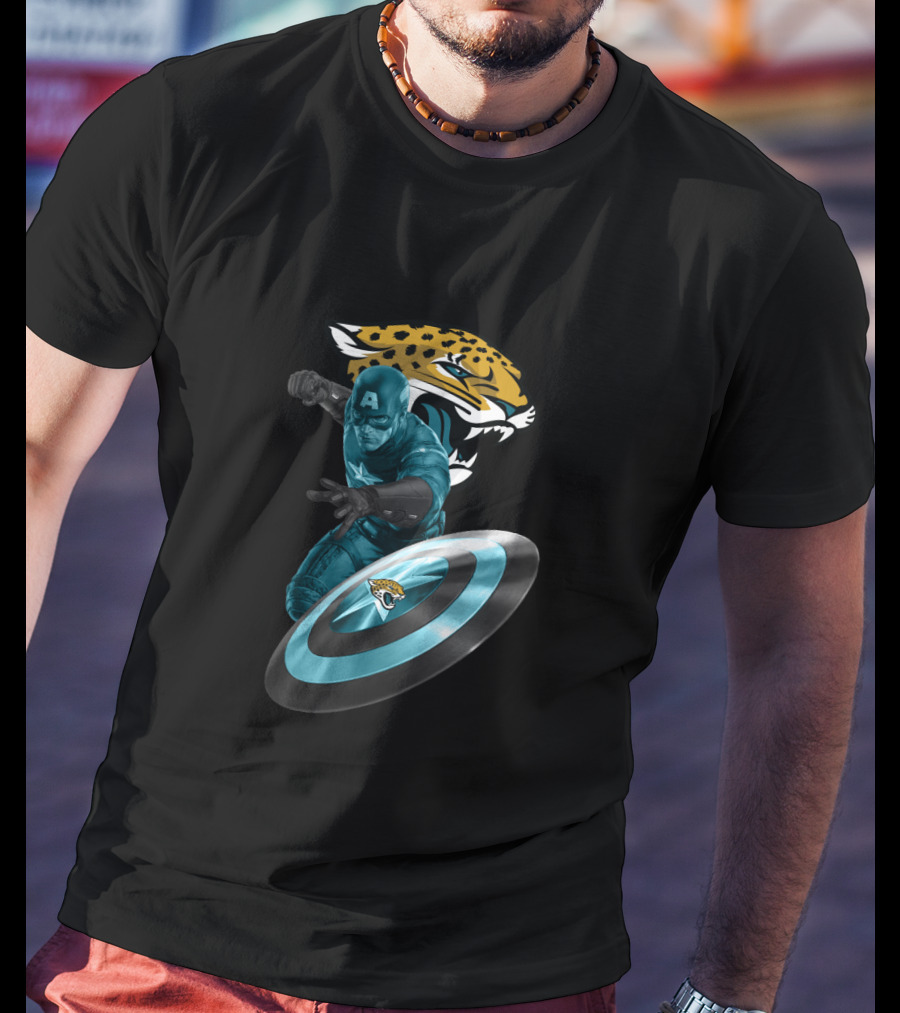 Jacksonville Jaguars Captain America Shield Crossover T-Shirt