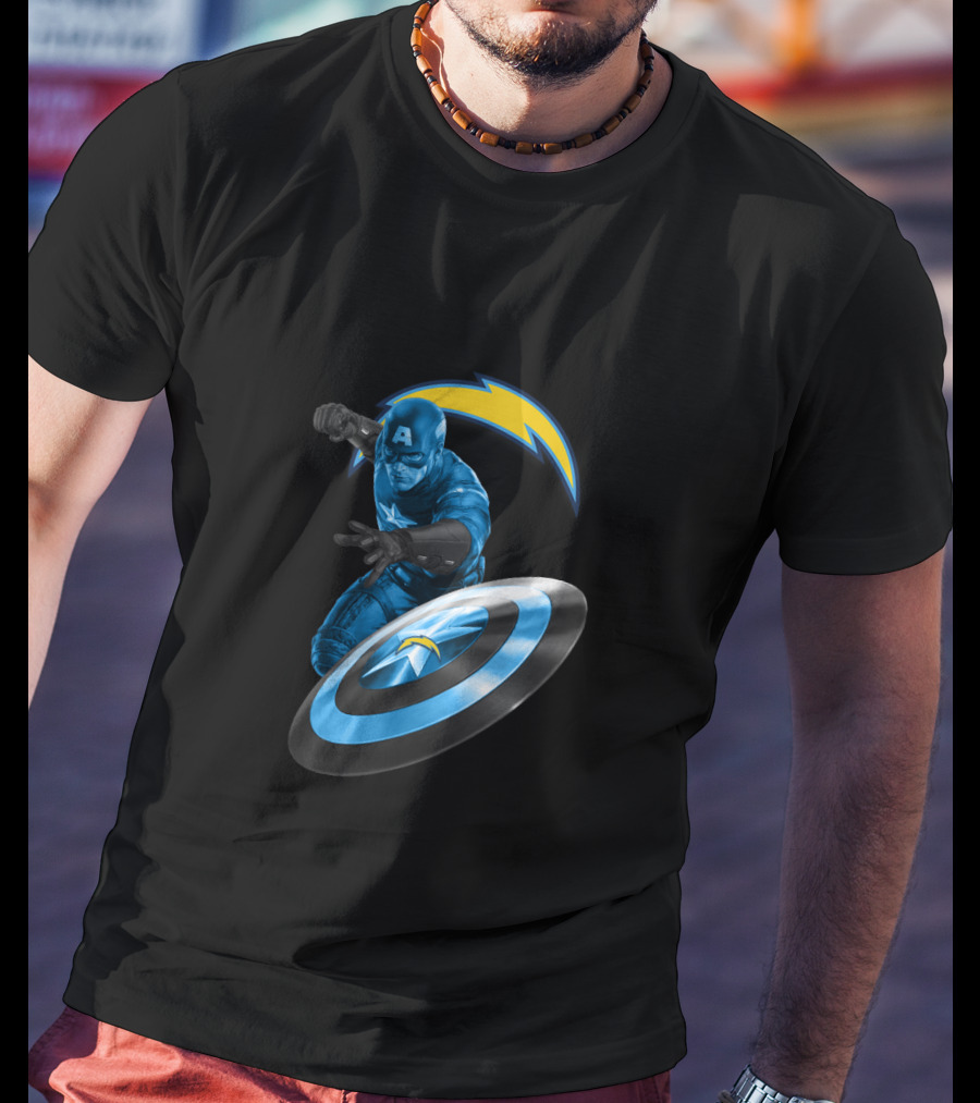 Los Angeles Chargers Captain America Crossover With Shield T-Shirt