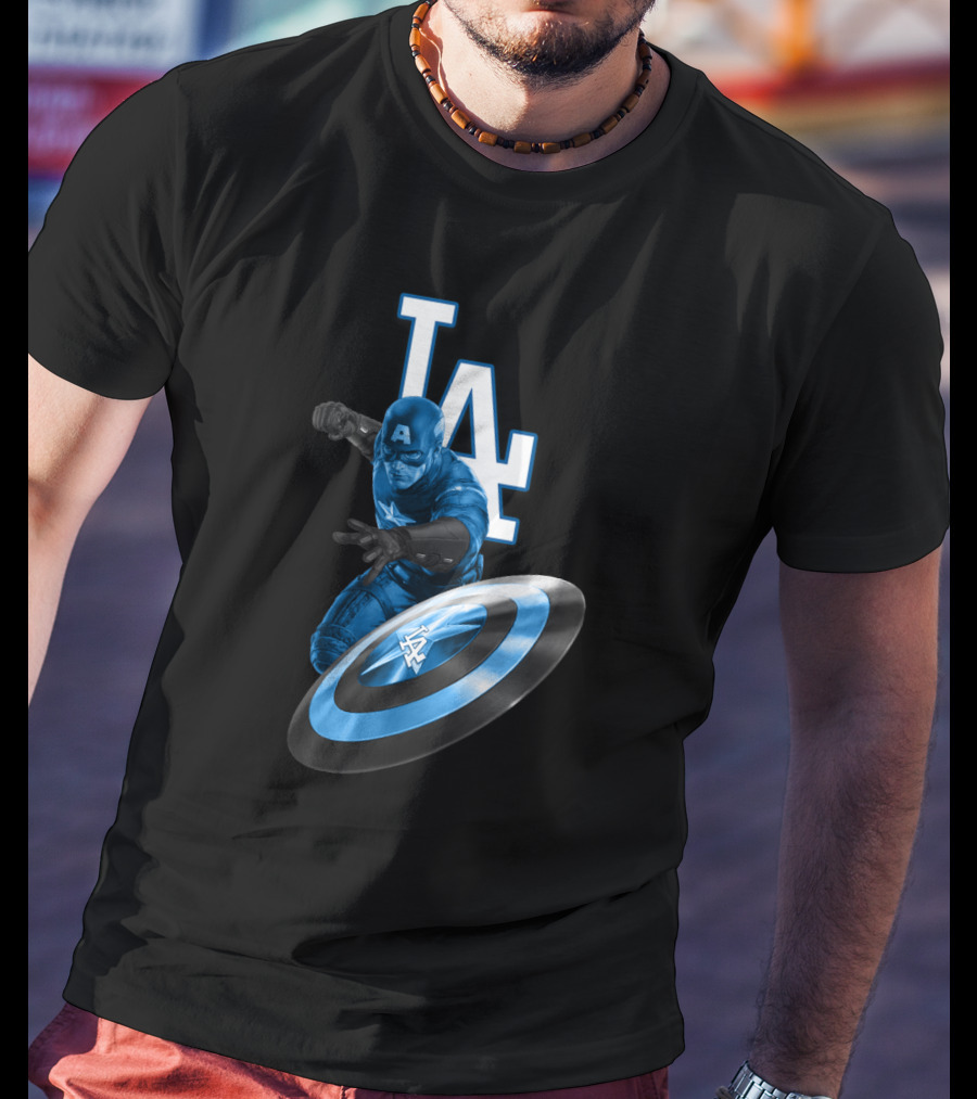 LA Dodgers Captain America Logo Collaboration With Shield T-Shirt