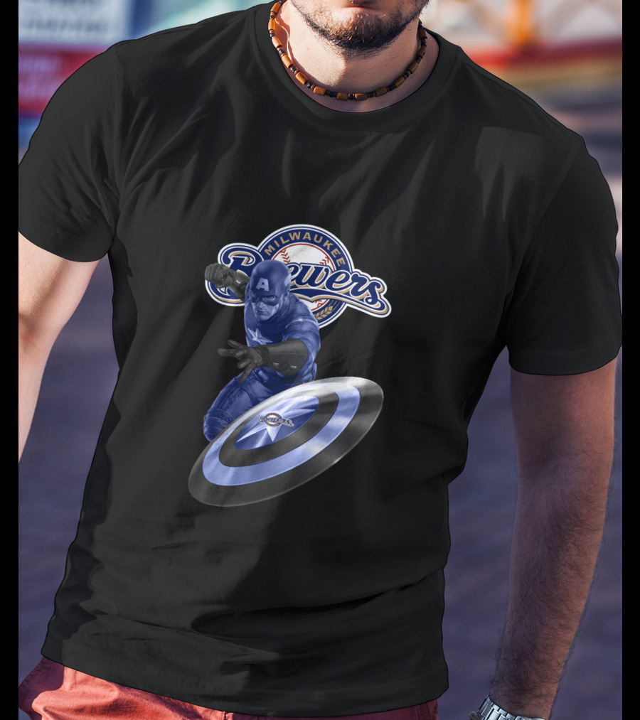 Milwaukee Brewers Captain America Collaboration With Baseball Logo And Shield T-Shirt