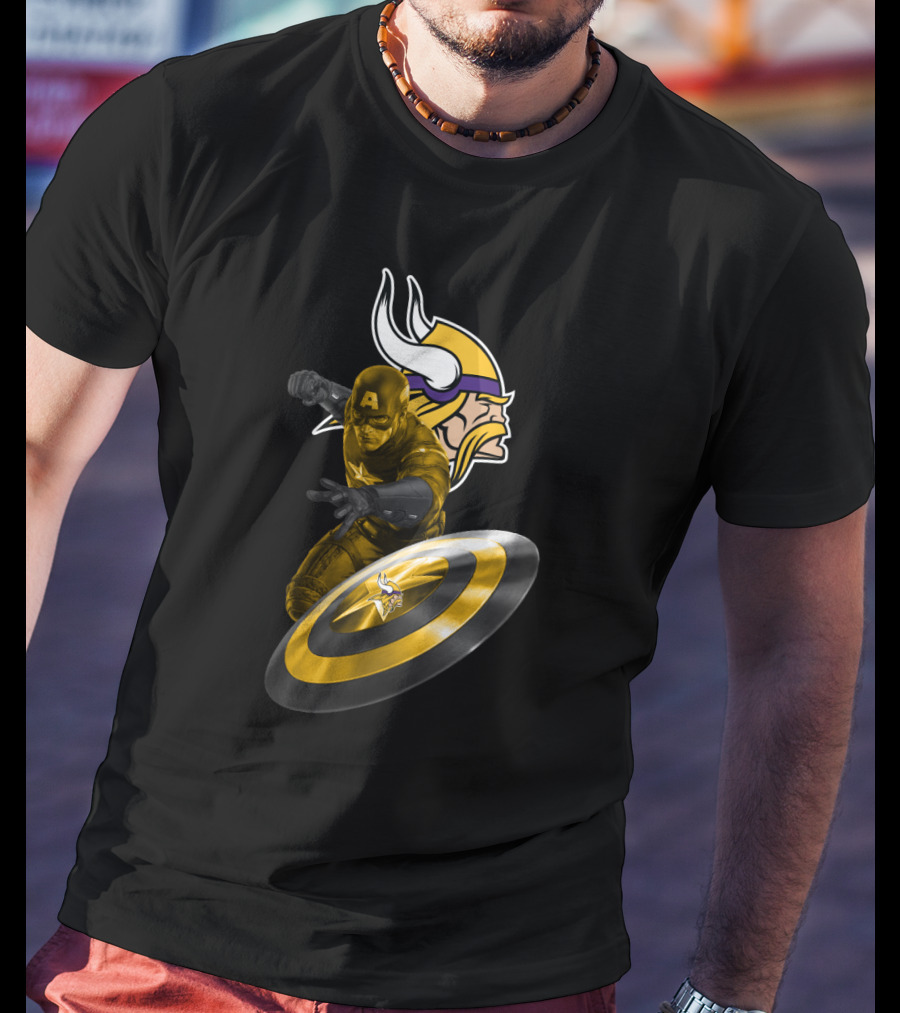 Minnesota Vikings Captain America Crossover Shield T-Shirt