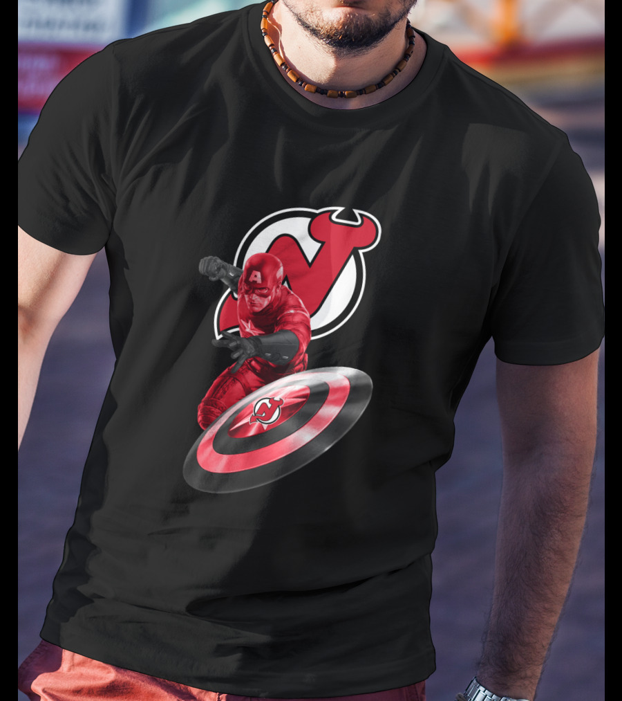 New Jersey Devils With Captain America Shield And Logo Integration T-Shirt