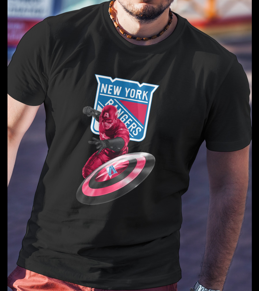 New York Rangers Captain America Crossover With Shield T-Shirt