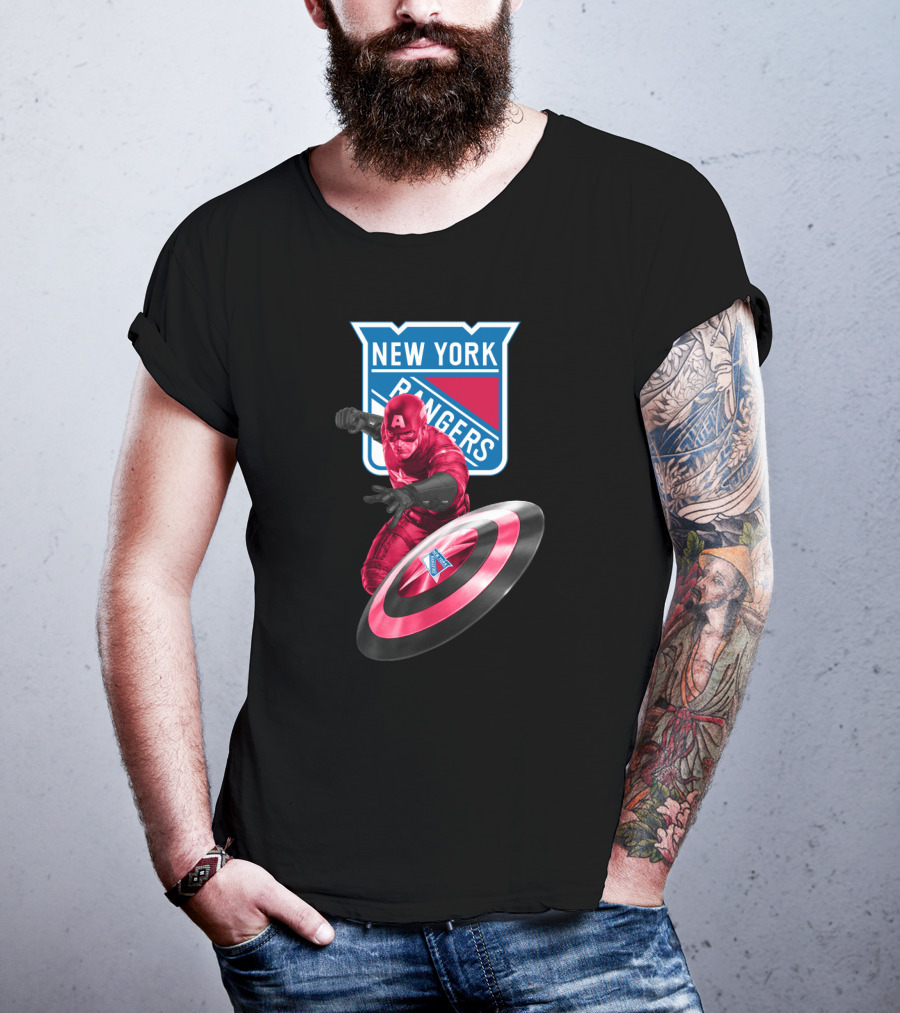 New York Rangers Captain America Crossover With Shield T-Shirt