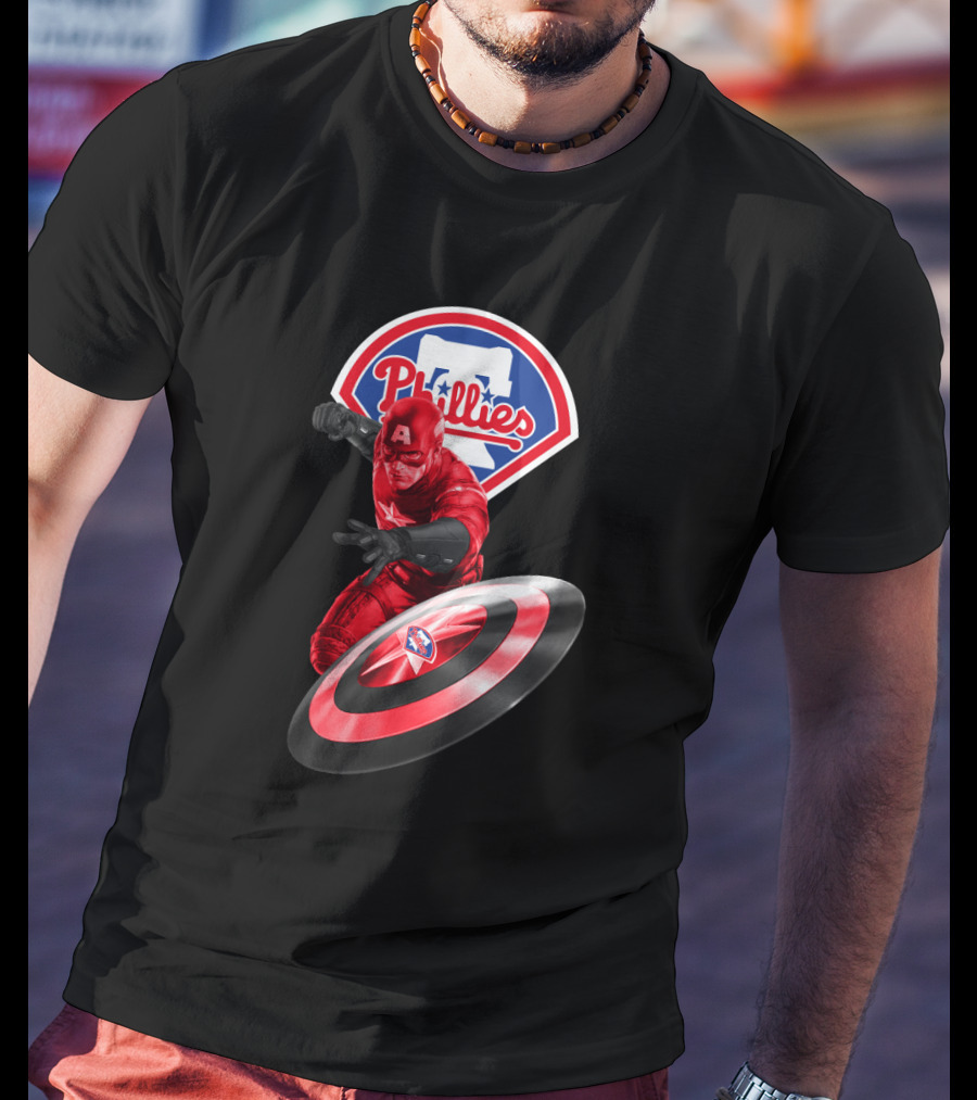 Philadelphia Phillies Marvel Collaboration Featuring Captain America Icon And Shield T-Shirt