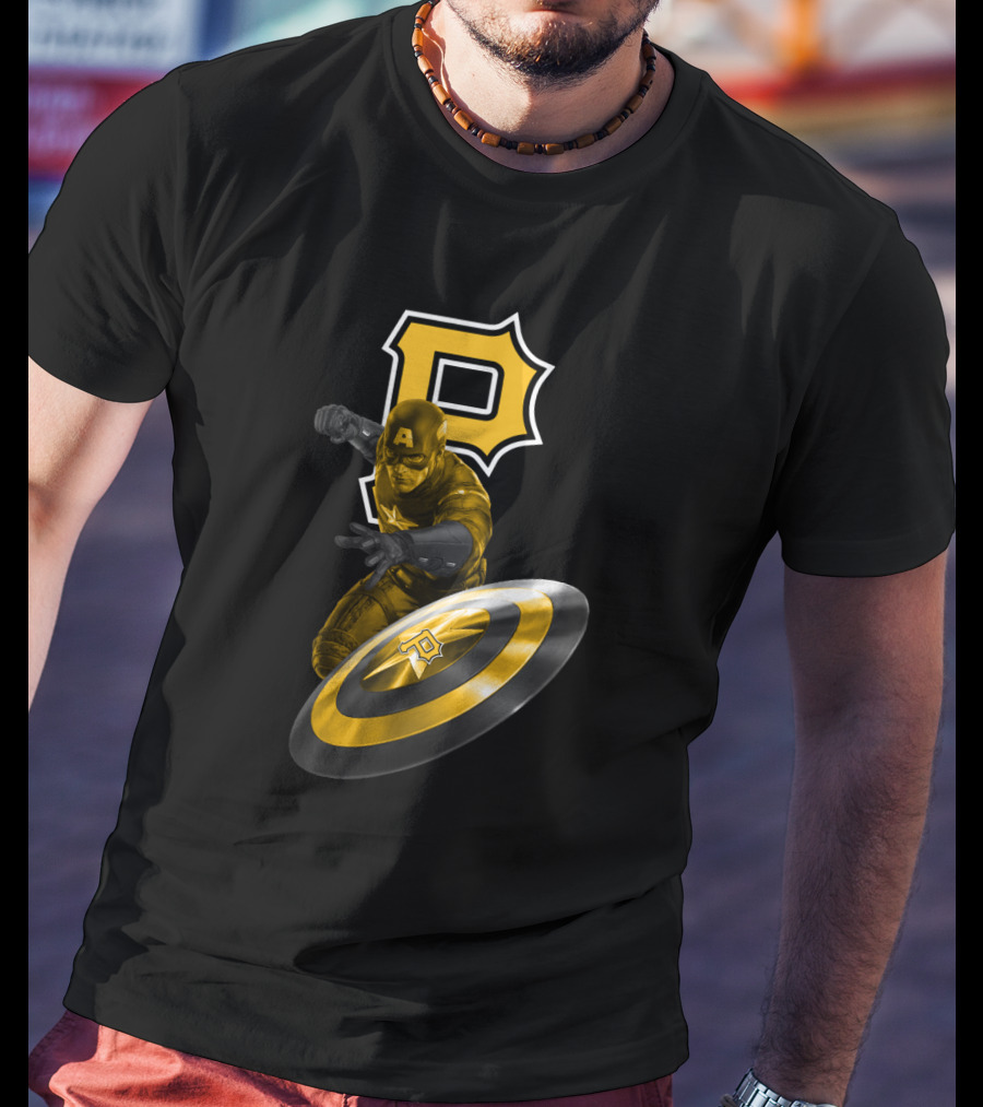 Pittsburgh Pirates Captain America Crossover With Shield And Iconic P T-Shirt