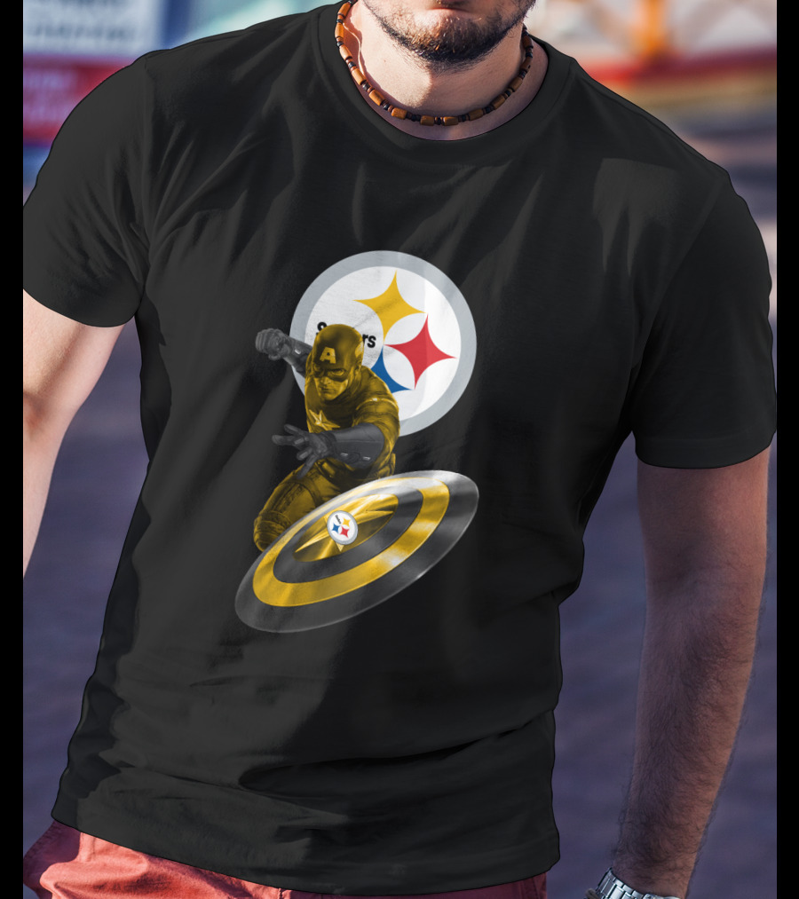 Pittsburgh Steelers Captain America Shield Iconic Mashup T-Shirt
