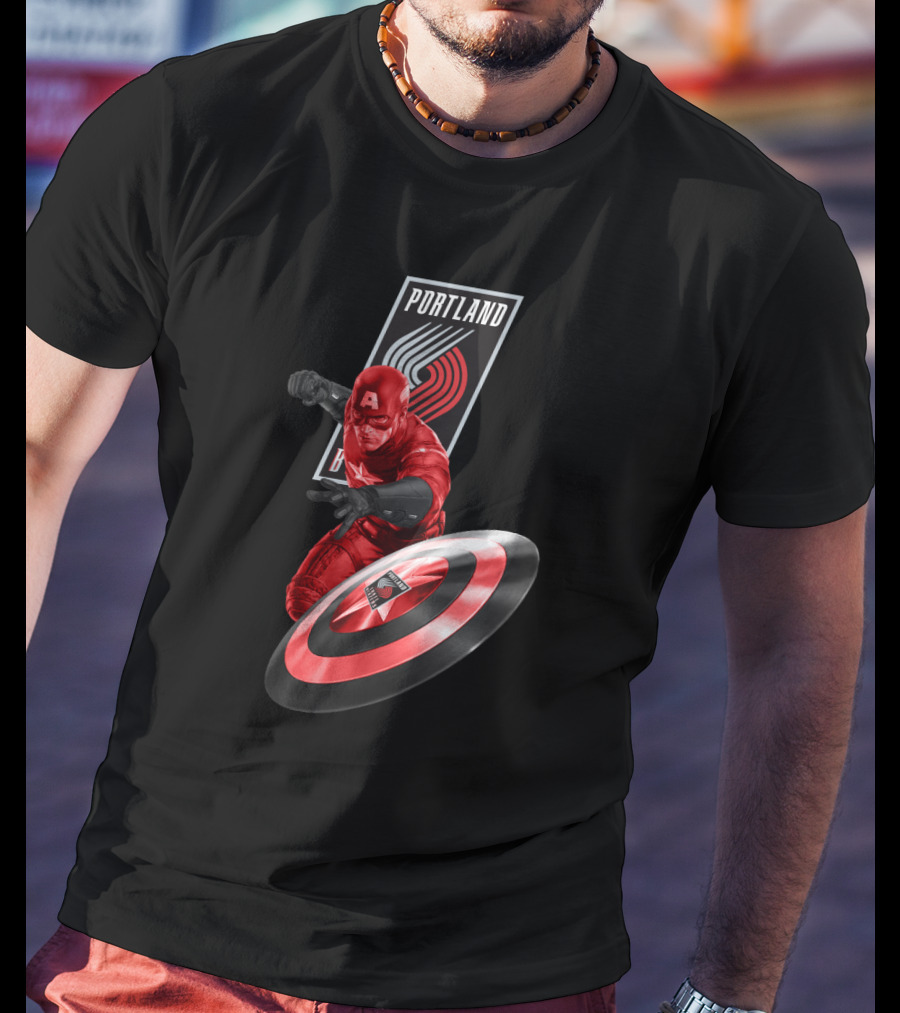 Portland Trail Blazers Captain America Shield Hero T-Shirt