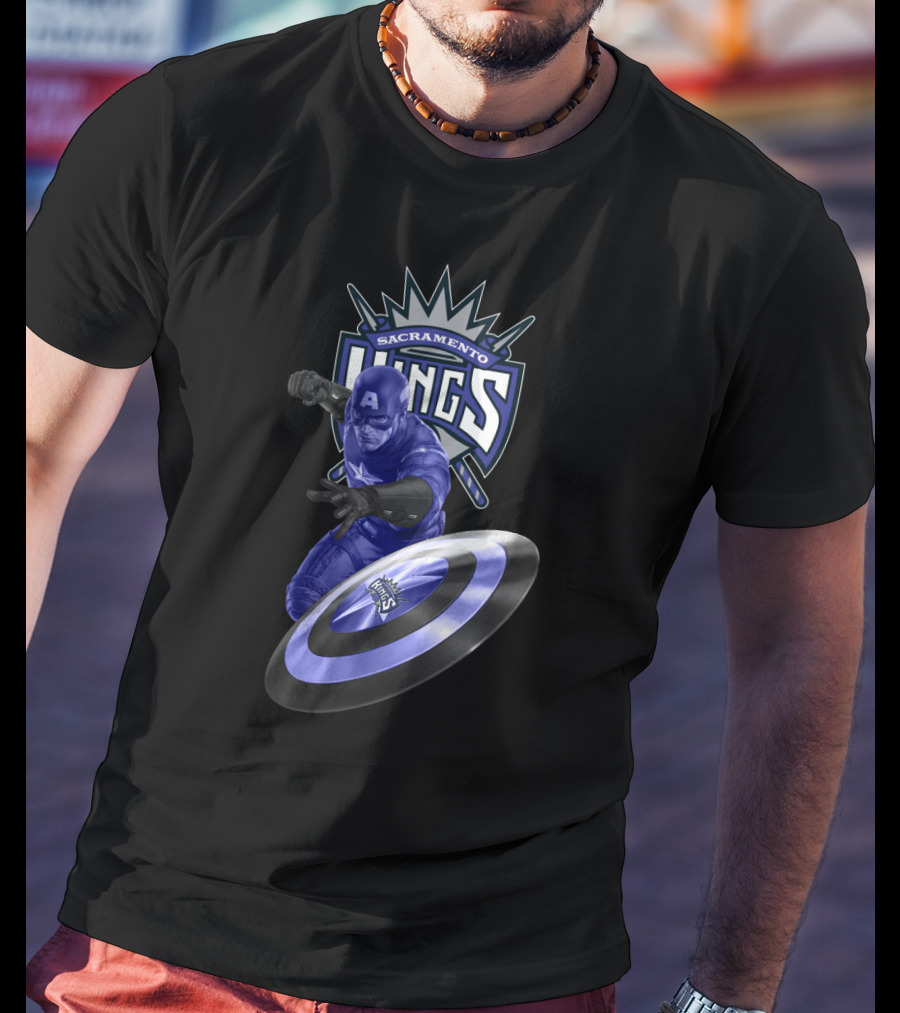 Sacramento Kings Marvel Captain America Shield Crossover T-Shirt