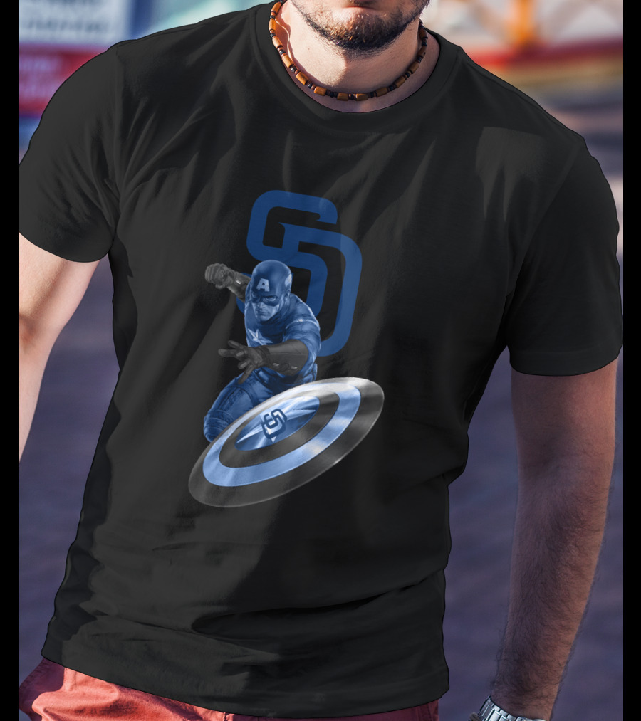 San Diego Padres Captain America Shield Crossover T-Shirt