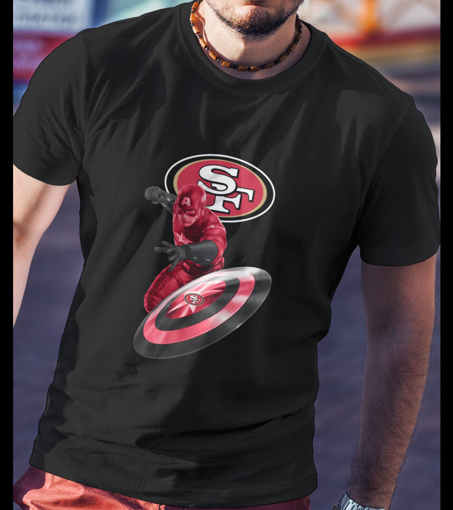 San Francisco 49ers Captain America Superhero Logo Shield T-Shirt