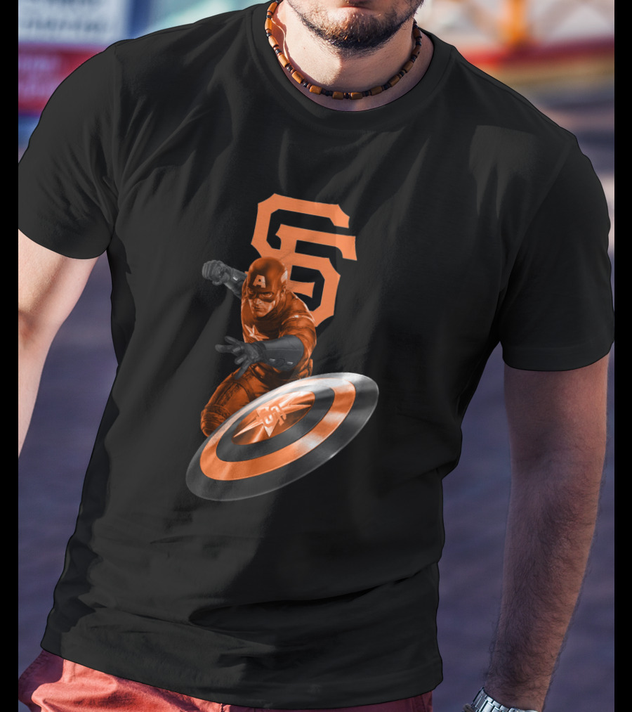 San Francisco Giants Captain America Crossover With Iconic SF And Shield T-Shirt