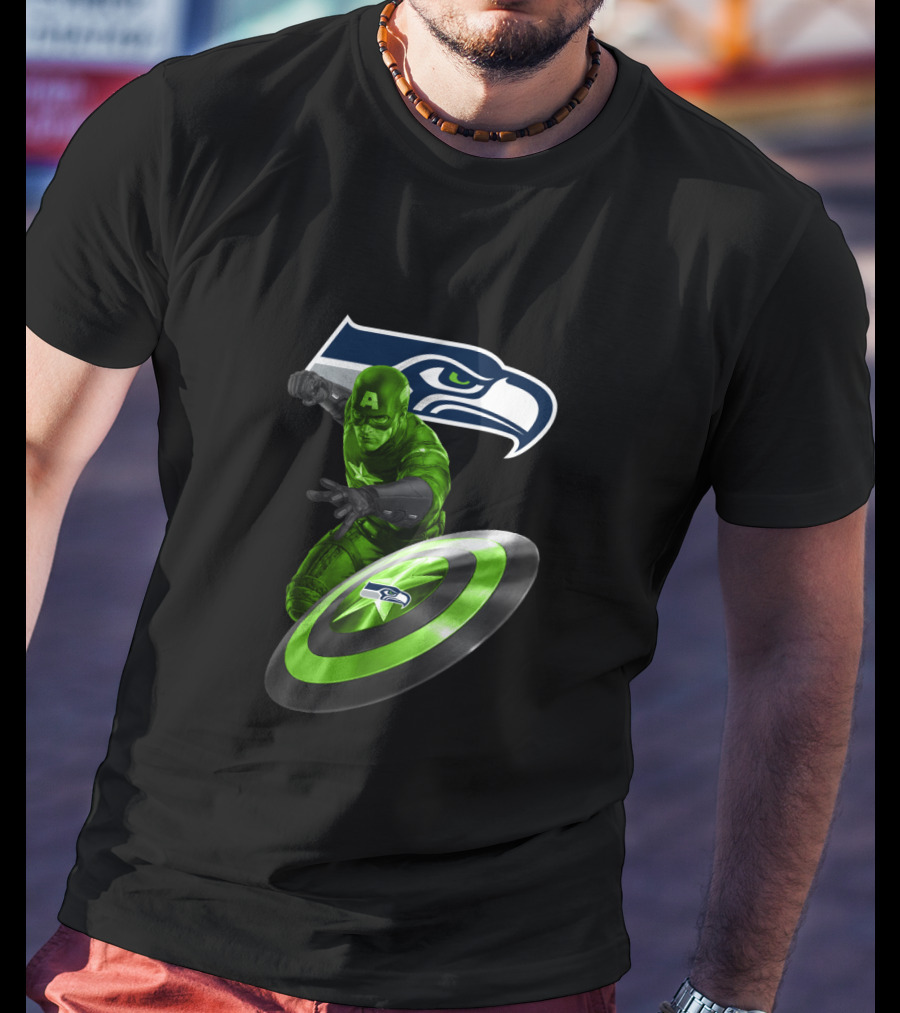 Seattle Seahawks Captain America Shield Crossover T-Shirt