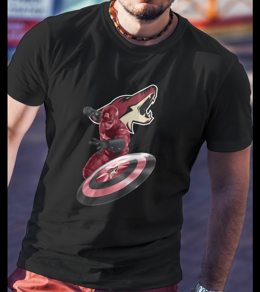 Arizona Coyotes Logo With Captain America Shield T-Shirt