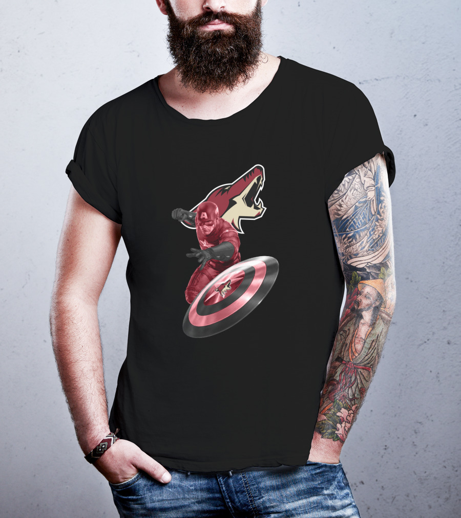 Arizona Coyotes Logo With Captain America Shield T-Shirt